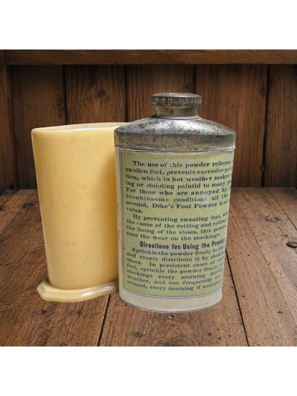 Antique Dike's Foot Powder Tin w Revenue Stamp c1914 Apothecary Advertising Gene - Picture 3 of 7